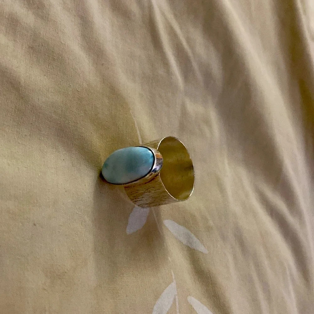 Sterling Silver & Laramar Blue Dolphin Energy Stone Ring Sz 7.5 NWOT‎